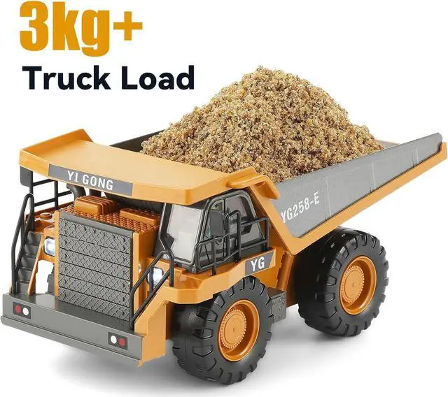 Alt view image 7 of 7 - Remote Control Dump Truck, RC Construction Vehicle for Kids with 9 Channel Metal Bed Light Sound & Rechargeable Battery, Electric Transport Garbage Truck Toy for Toddlers Boys Girls Age 3+
