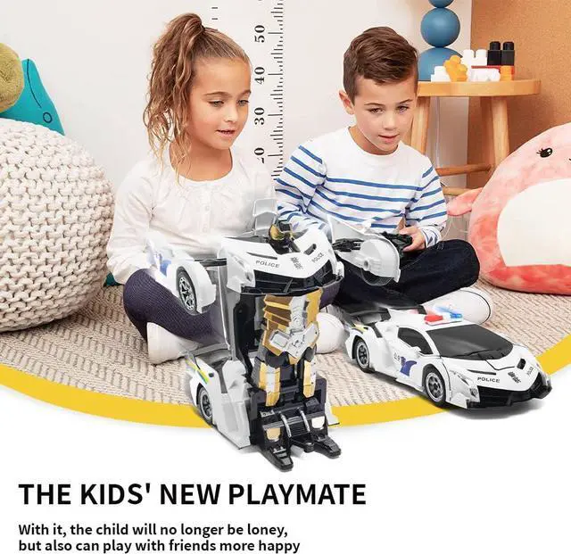 Alt view image 4 of 7 - Transform Remote Control Car, 1:12 Scale Police Car Toy, One Button Deformation & Gesture Sensing Robot Car, Transforming Toys with Light Music 360° Drift, RC Cars for Boys Age 8-12