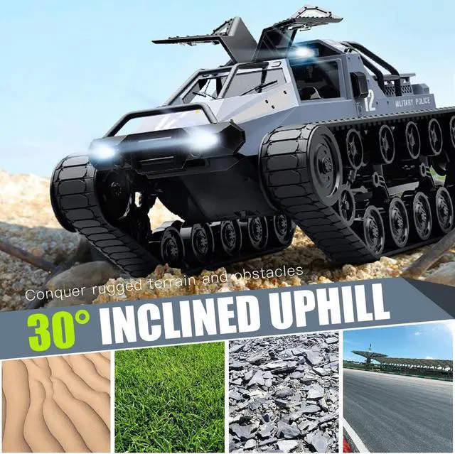 Alt view image 2 of 7 - RACENT RC Crawler 1:12 Scale 2.4Ghz Remote Control Tank 4WD 360°Rotating Drifting Car Off-Road All Terrain RC Truck with 2 Batteries Toy Gifts