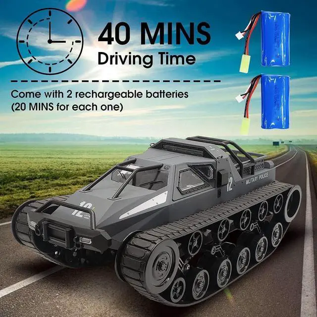 Alt view image 6 of 7 - RACENT RC Crawler 1:12 Scale 2.4Ghz Remote Control Tank 4WD 360°Rotating Drifting Car Off-Road All Terrain RC Truck with 2 Batteries Toy Gifts