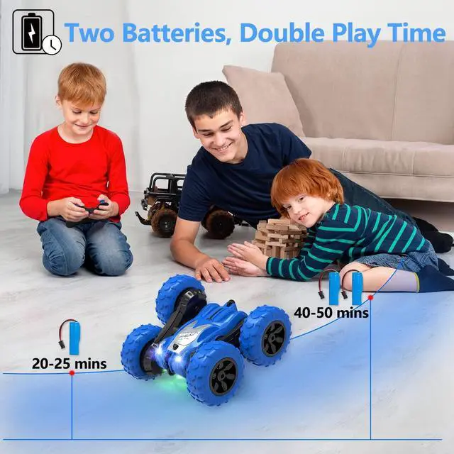 Alt view image 2 of 7 - Remote Control Car, RC Stunt Double Sided 360° Rolling Rotating Rotation Cars, High Speed Off Road Racing Truck for 6 7 8-12 Year Old Boy Kids Toy (Blue)