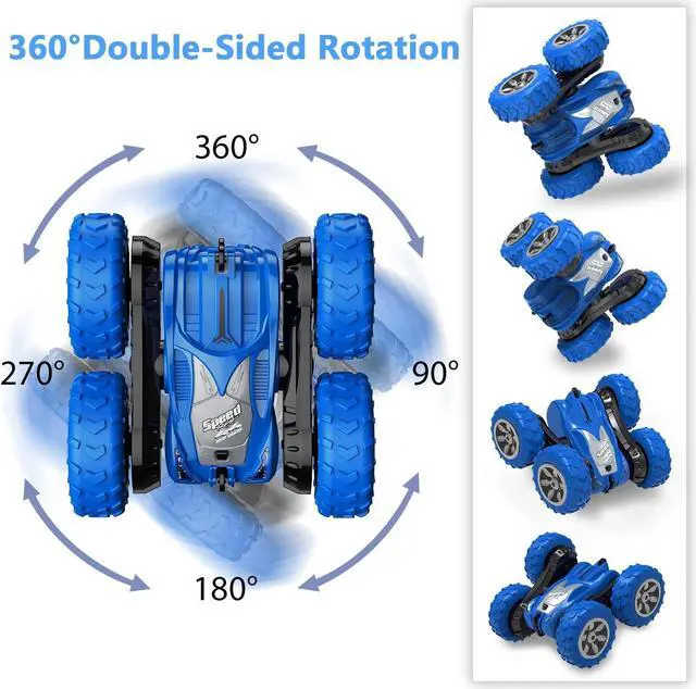 Alt view image 4 of 7 - Remote Control Car, RC Stunt Double Sided 360° Rolling Rotating Rotation Cars, High Speed Off Road Racing Truck for 6 7 8-12 Year Old Boy Kids Toy (Blue)