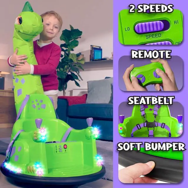 Alt view image 6 of 6 - Bumper Car for Kids, 12V Electric Ride on Toy with Remote Control, LED Lights & Music for Toddlers 1-3, Birthday Gift Ages 1 2 3 4 5 Years Old Boys & Girl, Baby & Children 3-6, Kids Dinosaur Toys