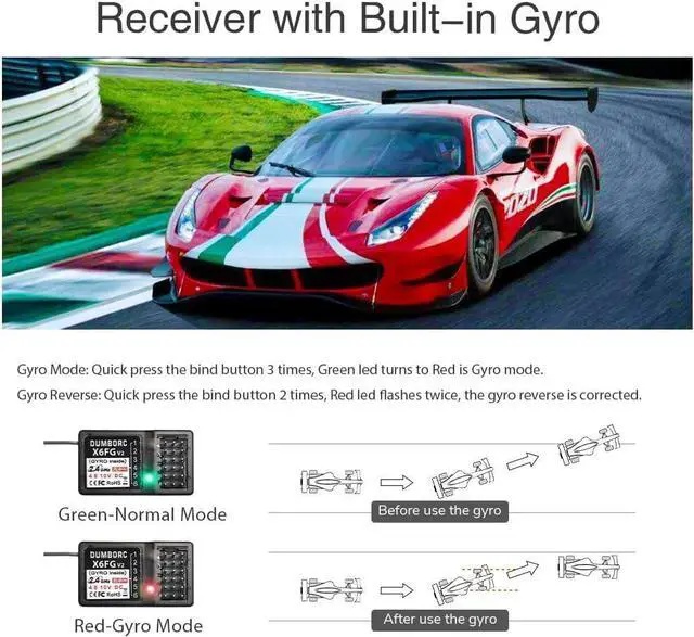 Alt view image 3 of 7 - DUMBORC X6 2.4GHz 6CH RC Radio Transmitter and Receiver X6FG(Built-in Gyro) with Fail-Safe & Low Voltage Alarm Function for Rc Vehicle Car Boat Tank Model Parts Remote Controller