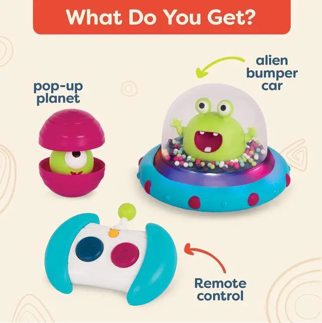 Alt view image 5 of 7 - B. toys- Vehicle Bumper Space Car-Light-Up- Simple Remote Control Car for Toddlers with Alien Driver- Marky Mars- 12 months +