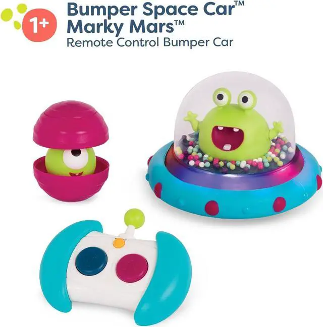 Alt view image 6 of 7 - B. toys- Vehicle Bumper Space Car-Light-Up- Simple Remote Control Car for Toddlers with Alien Driver- Marky Mars- 12 months +