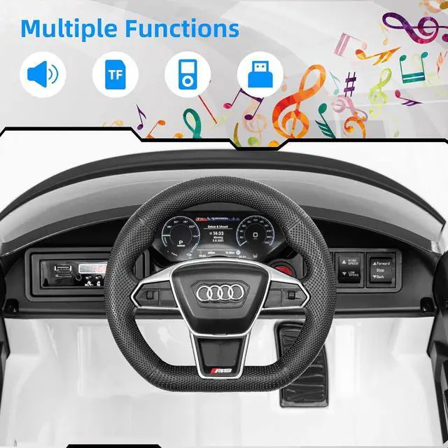 Alt view image 6 of 7 - INFANS 12V Kids Ride On Car, Licensed Audi RS e-tron GT Electric Vehicle with Remote Control, Toddlers Battery Powered Toy with 4 Wheels Suspension, LED Headlight, Music, MP3, USB, TF Port (White)