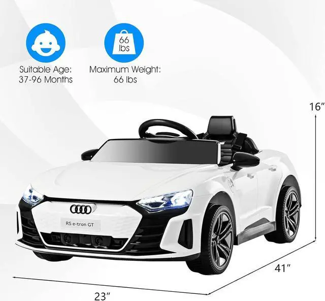 Alt view image 7 of 7 - INFANS 12V Kids Ride On Car, Licensed Audi RS e-tron GT Electric Vehicle with Remote Control, Toddlers Battery Powered Toy with 4 Wheels Suspension, LED Headlight, Music, MP3, USB, TF Port (White)