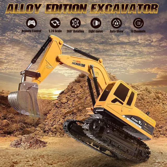 Alt view image 2 of 6 - Construction Excavator Toy - Kids Toy Engineering Digger Truck, Remote Control Rechargable Hydraulic Car for 3 4 6 7 8 Year Old Boys Girls, Educational Toys for Kids & Children