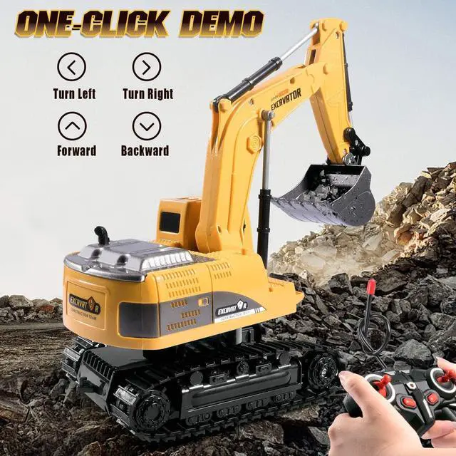 Alt view image 4 of 6 - Construction Excavator Toy - Kids Toy Engineering Digger Truck, Remote Control Rechargable Hydraulic Car for 3 4 6 7 8 Year Old Boys Girls, Educational Toys for Kids & Children