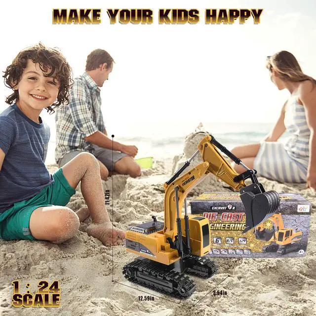Alt view image 6 of 6 - Construction Excavator Toy - Kids Toy Engineering Digger Truck, Remote Control Rechargable Hydraulic Car for 3 4 6 7 8 Year Old Boys Girls, Educational Toys for Kids & Children
