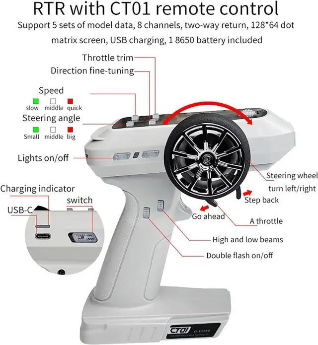 Alt view image 6 of 7 - LDARC 1:43 Scale Mini RC Crawler RTR RC Rock Truck 4x4 2.4GHZ Hobby Grade Remote Control Car Model Vehicle RC Buggy, Comes with a DIY Replaceable Body Shell(Lemon Yellow)