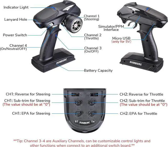 Alt view image 4 of 7 - DUMBORC X4 2.4GHz 4-Channel RC Radio Transmitter and Receiver X6F with Fail-Safe & Low Voltage Alarm Function Mixed Mode for Rc Vehicle Car Boat Tank Model Parts Remote Controller