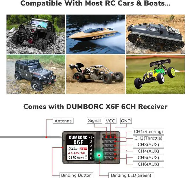 Alt view image 5 of 7 - DUMBORC X4 2.4GHz 4-Channel RC Radio Transmitter and Receiver X6F with Fail-Safe & Low Voltage Alarm Function Mixed Mode for Rc Vehicle Car Boat Tank Model Parts Remote Controller