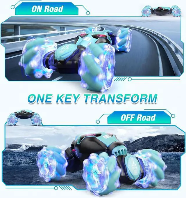 Alt view image 4 of 7 - Powerextra LED Gesture RC Car, 4WD Hand Controlled Sensor RC Stunt Car, Double Sided 360° Flips Off Road Remote Control Vehicle Toy with Lights & Music, Sensing Toy for Age 8+ Year Old Boys & Girls