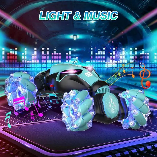 Alt view image 5 of 7 - Powerextra LED Gesture RC Car, 4WD Hand Controlled Sensor RC Stunt Car, Double Sided 360° Flips Off Road Remote Control Vehicle Toy with Lights & Music, Sensing Toy for Age 8+ Year Old Boys & Girls