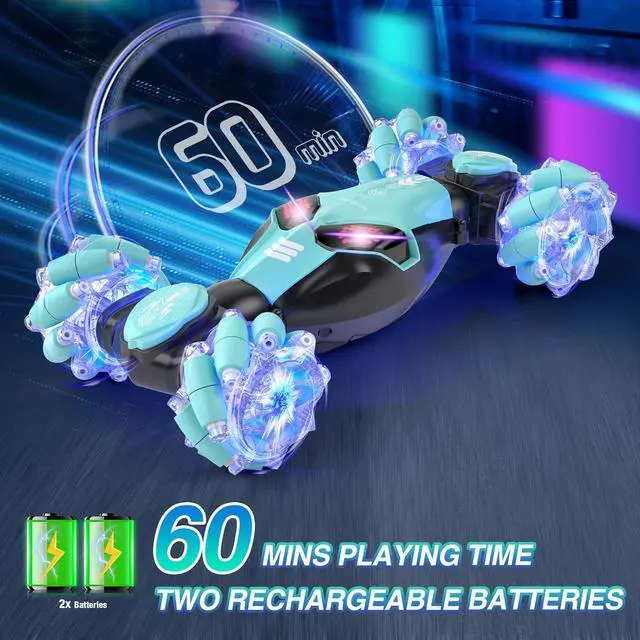 Alt view image 7 of 7 - Powerextra LED Gesture RC Car, 4WD Hand Controlled Sensor RC Stunt Car, Double Sided 360° Flips Off Road Remote Control Vehicle Toy with Lights & Music, Sensing Toy for Age 8+ Year Old Boys & Girls