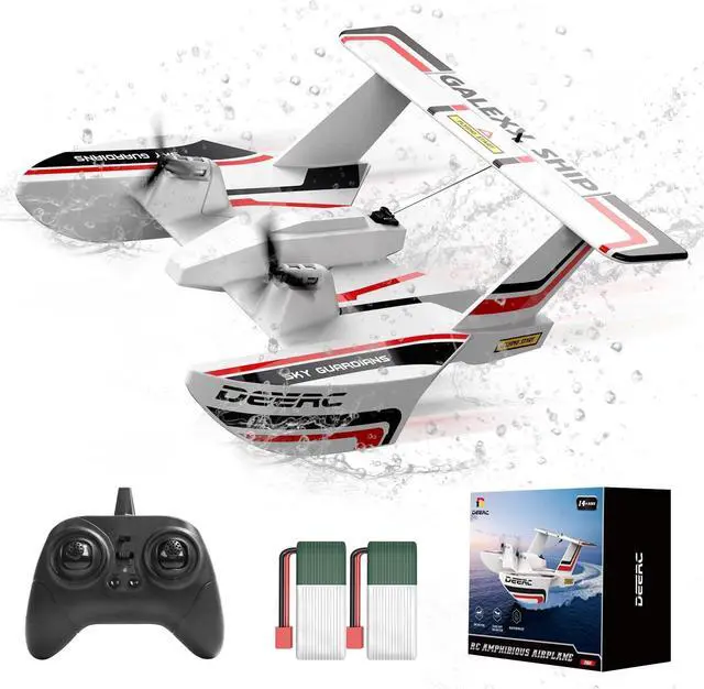 Main image of DEERC RC Plane for Water Land & Air, Amphibious Tri-Phibian Aircraft, 3CH Remote Control Plane W/ 2 Batteries, 2.4GHz RTF Airplane Glider for Boy Girl