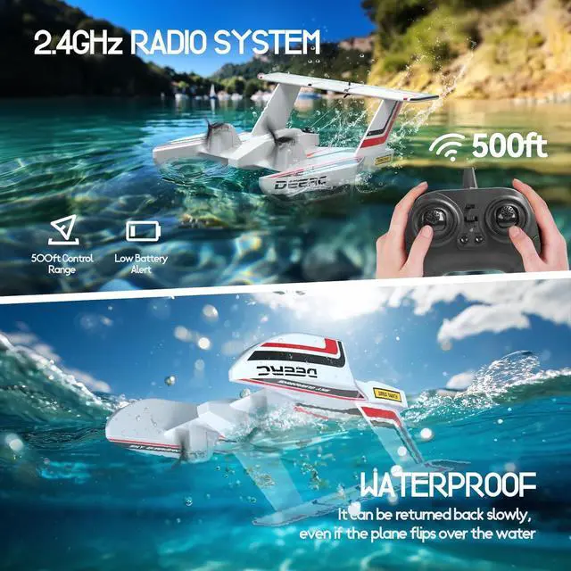 Alt view image 2 of 7 - DEERC RC Plane for Water Land & Air, Amphibious Tri-Phibian Aircraft, 3CH Remote Control Plane W/ 2 Batteries, 2.4GHz RTF Airplane Glider for Boy Girl
