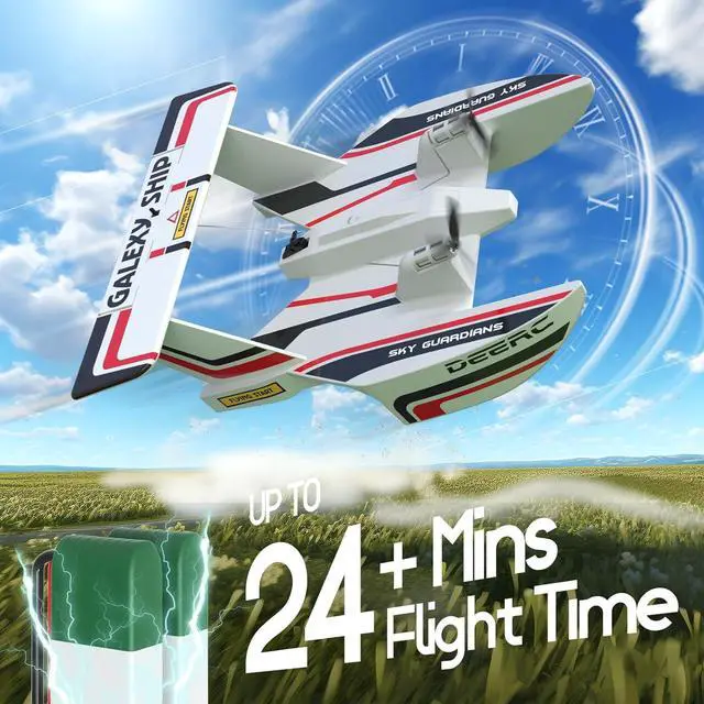 Alt view image 5 of 7 - DEERC RC Plane for Water Land & Air, Amphibious Tri-Phibian Aircraft, 3CH Remote Control Plane W/ 2 Batteries, 2.4GHz RTF Airplane Glider for Boy Girl