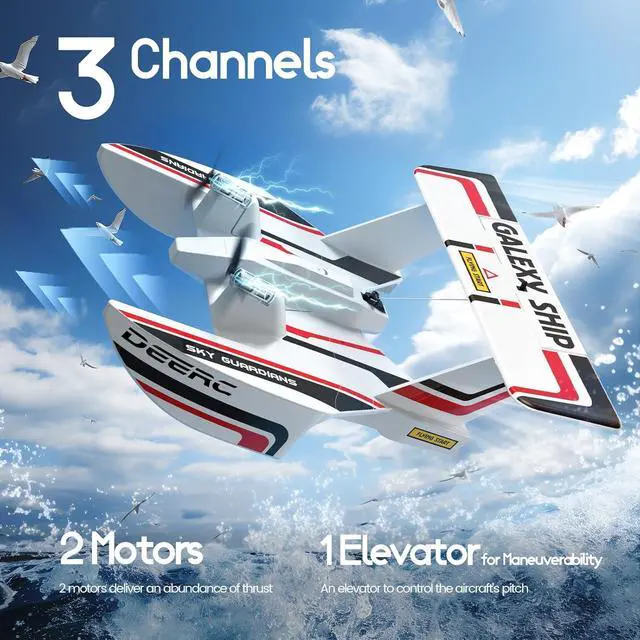 Alt view image 4 of 7 - DEERC RC Plane for Water Land & Air, Amphibious Tri-Phibian Aircraft, 3CH Remote Control Plane W/ 2 Batteries, 2.4GHz RTF Airplane Glider for Boy Girl