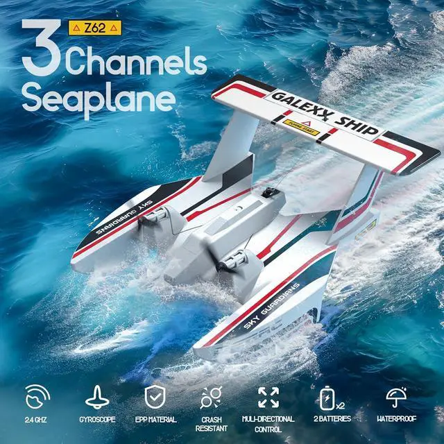 Alt view image 6 of 7 - DEERC RC Plane for Water Land & Air, Amphibious Tri-Phibian Aircraft, 3CH Remote Control Plane W/ 2 Batteries, 2.4GHz RTF Airplane Glider for Boy Girl