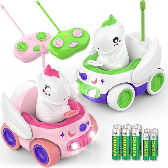 Main image of 2 Pack Unicorn Remote Control Car for Toddler, Unicorns Gifts for Girls and Boys, Car Toys for Kids with LED Lights and Music, Christmas Birthday Gifts for Baby 2 3 4 5 Year Old
