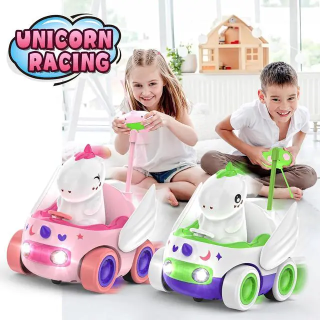 Alt view image 2 of 7 - 2 Pack Unicorn Remote Control Car for Toddler, Unicorns Gifts for Girls and Boys, Car Toys for Kids with LED Lights and Music, Christmas Birthday Gifts for Baby 2 3 4 5 Year Old