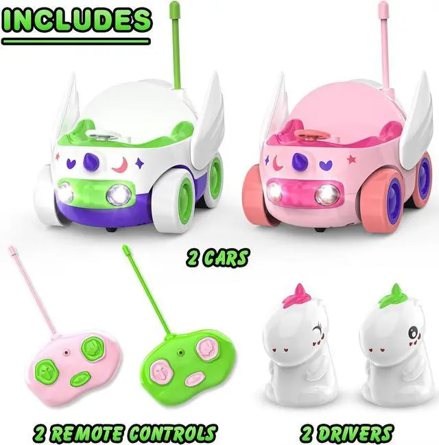 Alt view image 3 of 7 - 2 Pack Unicorn Remote Control Car for Toddler, Unicorns Gifts for Girls and Boys, Car Toys for Kids with LED Lights and Music, Christmas Birthday Gifts for Baby 2 3 4 5 Year Old