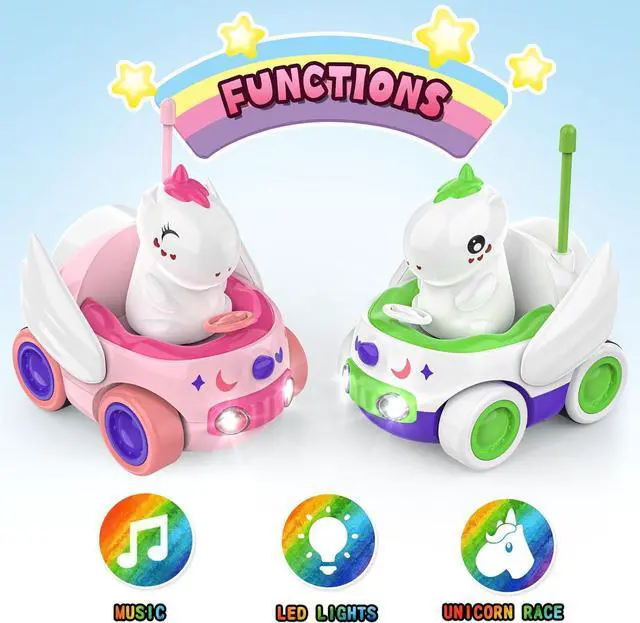 Alt view image 4 of 7 - 2 Pack Unicorn Remote Control Car for Toddler, Unicorns Gifts for Girls and Boys, Car Toys for Kids with LED Lights and Music, Christmas Birthday Gifts for Baby 2 3 4 5 Year Old