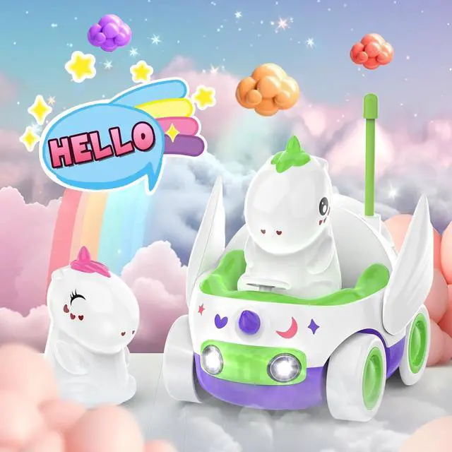 Alt view image 6 of 7 - 2 Pack Unicorn Remote Control Car for Toddler, Unicorns Gifts for Girls and Boys, Car Toys for Kids with LED Lights and Music, Christmas Birthday Gifts for Baby 2 3 4 5 Year Old