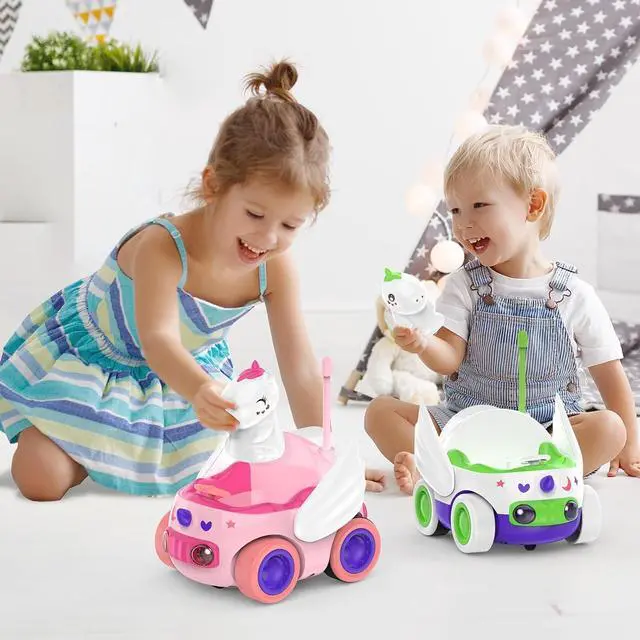 Alt view image 7 of 7 - 2 Pack Unicorn Remote Control Car for Toddler, Unicorns Gifts for Girls and Boys, Car Toys for Kids with LED Lights and Music, Christmas Birthday Gifts for Baby 2 3 4 5 Year Old