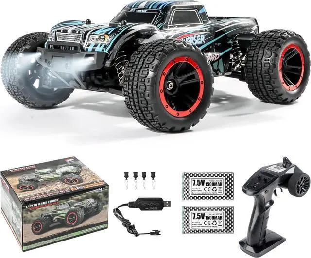 Main image of Double Delight Remote Control Car, 1:14 Scale RC Truck 38+ KM/H Speed, 2.4G All-Terrain Off-Road Truck Toy Gifts for Boys and Adults with 2 Rechargeable Batteries Provide 40+ Min Playtime (Blue)