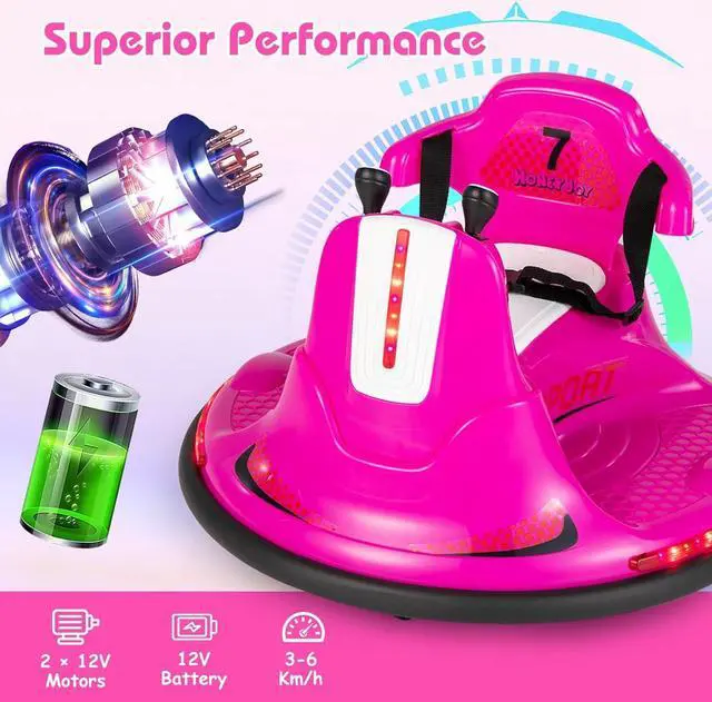 Alt view image 3 of 7 - HONEY JOY 12V Bumper Car for Toddlers 1-3, Baby Ride on Bumper Car w/Dual Joysticks, Flashing LED Light & 360 Degree Spin, Electric Vehicle for Kids, Ride on Car w/Remote Control, Gift for Boys Girls