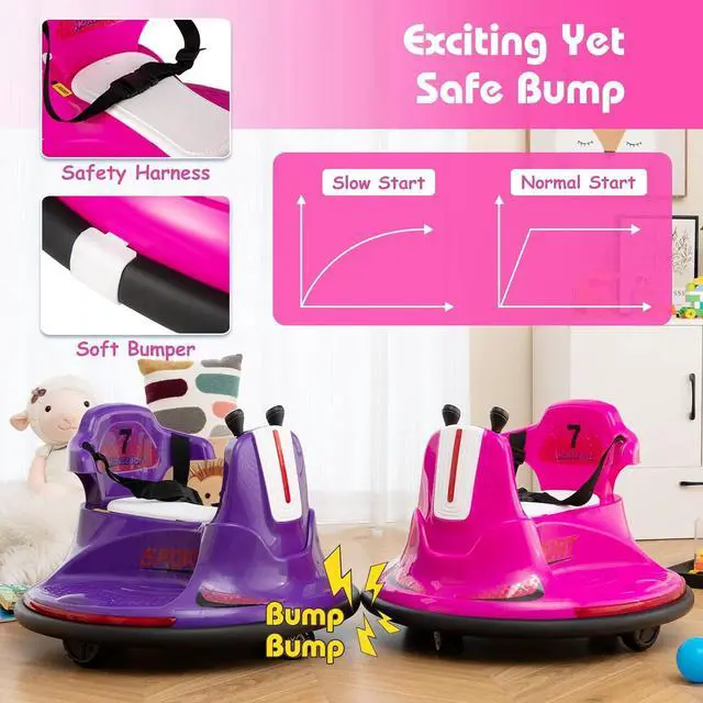 Alt view image 4 of 7 - HONEY JOY 12V Bumper Car for Toddlers 1-3, Baby Ride on Bumper Car w/Dual Joysticks, Flashing LED Light & 360 Degree Spin, Electric Vehicle for Kids, Ride on Car w/Remote Control, Gift for Boys Girls