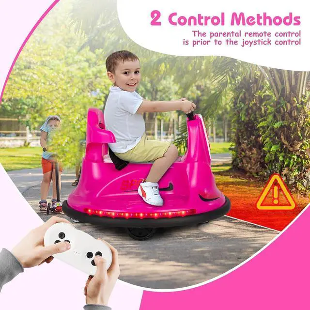 Alt view image 6 of 7 - HONEY JOY 12V Bumper Car for Toddlers 1-3, Baby Ride on Bumper Car w/Dual Joysticks, Flashing LED Light & 360 Degree Spin, Electric Vehicle for Kids, Ride on Car w/Remote Control, Gift for Boys Girls