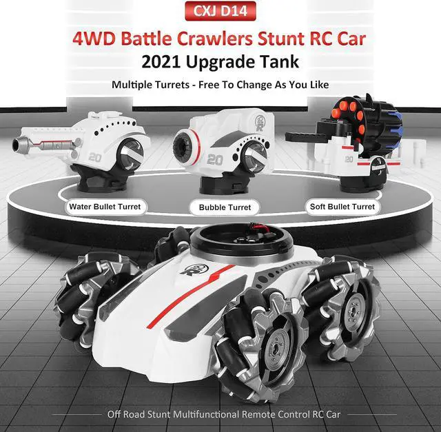 Alt view image 2 of 7 - CXJ 3 Head RC Car,Rc Tank Car Shooting Water Bullets Remote Control Car, Kids 4WD Battle Stunt Car, Blow Bubble, Shoot Foam Darts, 360°Rotating, LEDs, Music, Toy Gifts for 6-15 Years Old Boys Girls