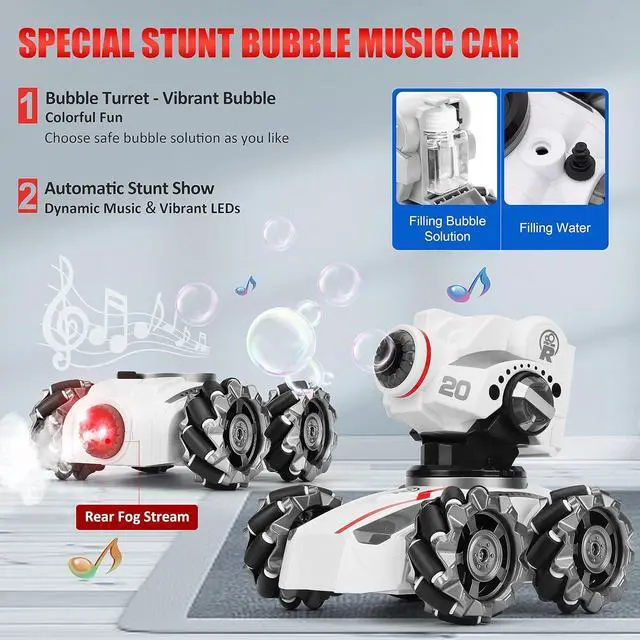 Alt view image 4 of 7 - CXJ 3 Head RC Car,Rc Tank Car Shooting Water Bullets Remote Control Car, Kids 4WD Battle Stunt Car, Blow Bubble, Shoot Foam Darts, 360°Rotating, LEDs, Music, Toy Gifts for 6-15 Years Old Boys Girls