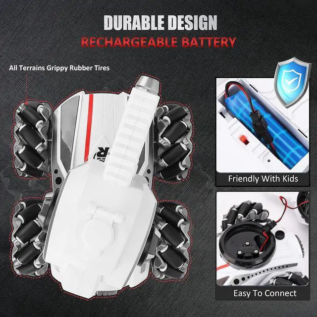 Alt view image 5 of 7 - CXJ 3 Head RC Car,Rc Tank Car Shooting Water Bullets Remote Control Car, Kids 4WD Battle Stunt Car, Blow Bubble, Shoot Foam Darts, 360°Rotating, LEDs, Music, Toy Gifts for 6-15 Years Old Boys Girls