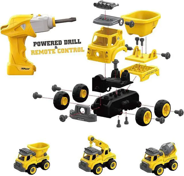 Alt view image 2 of 7 - Top Race 3-in-1 Construction Vehicle - Easy Assembly Take Apart Construction Truck with Remote Control - Trucks and Kids Building Toy