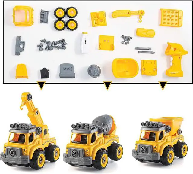Alt view image 4 of 7 - Top Race 3-in-1 Construction Vehicle - Easy Assembly Take Apart Construction Truck with Remote Control - Trucks and Kids Building Toy