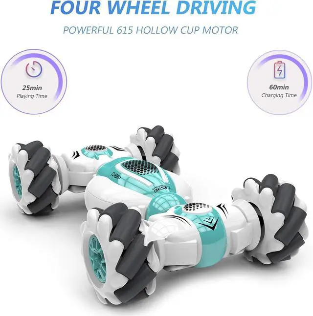 Alt view image 5 of 7 - GoolRC RC Stunt Car, 2.4GHz 4WD Remote Control Car, Watch Gesture Sensor Car, Deformable All-Terrain Off Road Car with 360° Flips and Double Sided Rotating, Electric Toy Car for Boys and Girls (Blue)