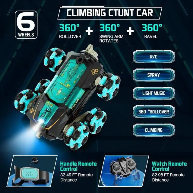Alt view image 3 of 7 - Gesture Sensing RC Stunt Car with Light & Music, Toys Gifts for 8 9 10 11 12 Year Old Boys Girls Kids, Hand Controlled Remote Control Car 360° Spins All Terrains Vehicle Monster Xmas Birthday Gifts