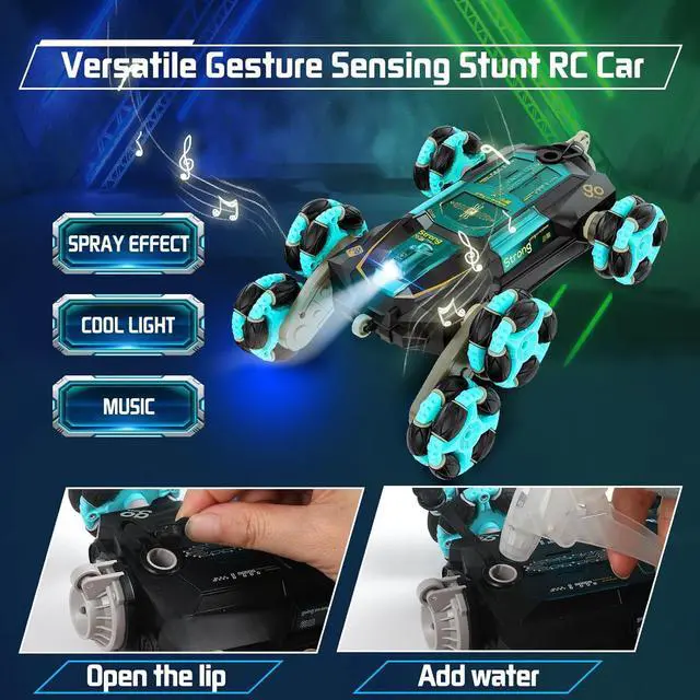 Alt view image 2 of 7 - Gesture Sensing RC Stunt Car with Light & Music, Toys Gifts for 8 9 10 11 12 Year Old Boys Girls Kids, Hand Controlled Remote Control Car 360° Spins All Terrains Vehicle Monster Xmas Birthday Gifts