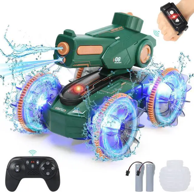 Main image of Toys for Kids 6-12 Remote Control Car Boat Gifts for Boys 5-7 8 9 10 11 Year Old Amphibious RC Gesture Stunt Water Squirt Tank with Lights & Self-Dispensing Cool Outdoor Summer Beach Pool Toy