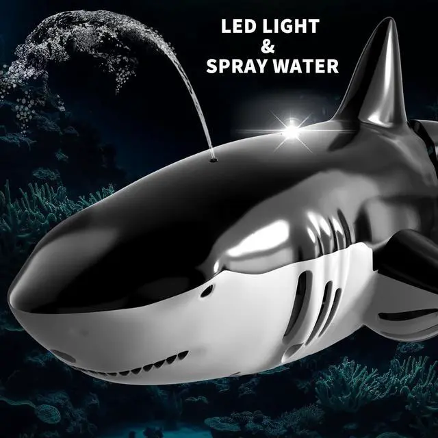 Alt view image 2 of 6 - Bennol 2.4Ghz Remote Control Shark Toys for Boys Kids, 1:18 Scale High Simulation Shark for Pool, Electric RC Shark Fish Toys with Light & Spray Water Function for 4 5 6 7 8 9 Year olds Kid Boys Girls