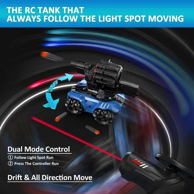 Alt view image 3 of 7 - RC Tank Car,Rc Car That Shoot,2 Heads That Shoot Nerf Bullet (Foam Dart), Make Bubble, Remote Control Tank for Adult, 4WD Battle Stunt Car with 360°Rotating, LEDs, Music, Toy Gift for Boys 6+