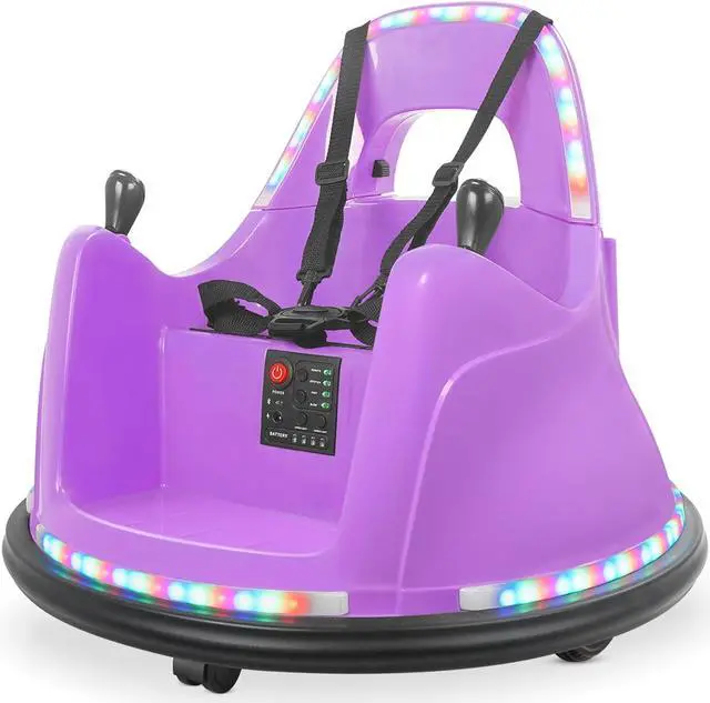 Main image of Kidzone Smart Bumper Car for Toddler & Kids 1.5-6 Years Old, 12V 2-Speeds Electric Ride On Bumping Toy Gifts W/Remote Control, APP Control, LED Lights, Bluetooth, 360°Spin and DIY Sticker, Purple