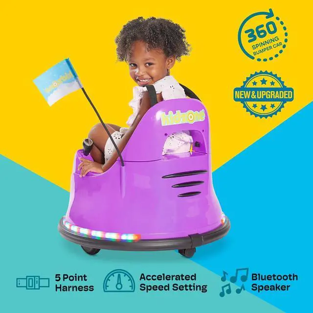 Alt view image 2 of 6 - Kidzone Smart Bumper Car for Toddler & Kids 1.5-6 Years Old, 12V 2-Speeds Electric Ride On Bumping Toy Gifts W/Remote Control, APP Control, LED Lights, Bluetooth, 360°Spin and DIY Sticker, Purple