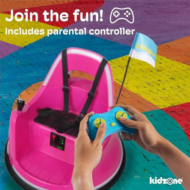 Alt view image 6 of 6 - Kidzone Smart Bumper Car for Toddler & Kids 1.5-6 Years Old, 12V 2-Speeds Electric Ride On Bumping Toy Gifts W/Remote Control, APP Control, LED Lights, Bluetooth, 360°Spin and DIY Sticker, Purple